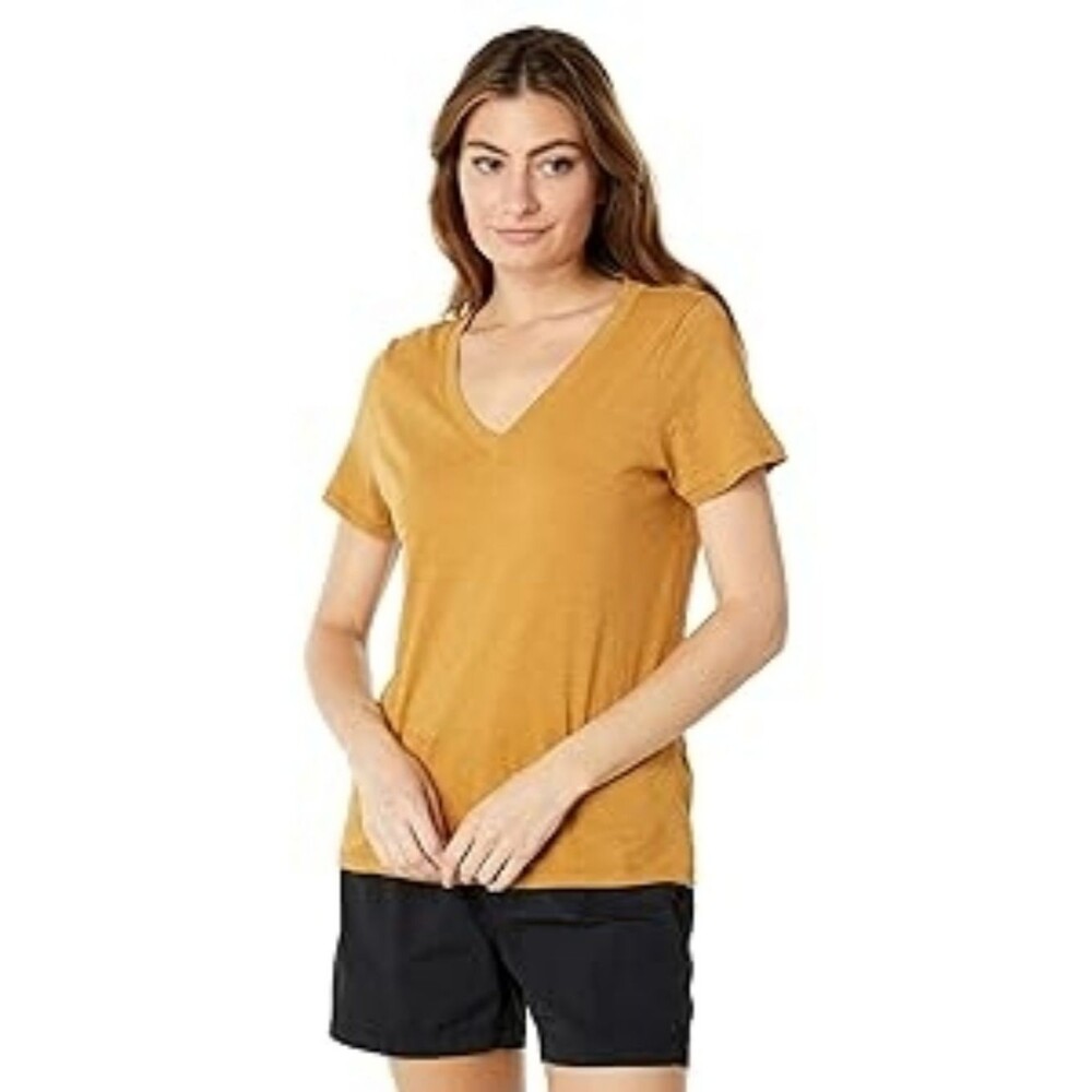 Madewell Whisper Cotton V-Neck Tee in Mustard